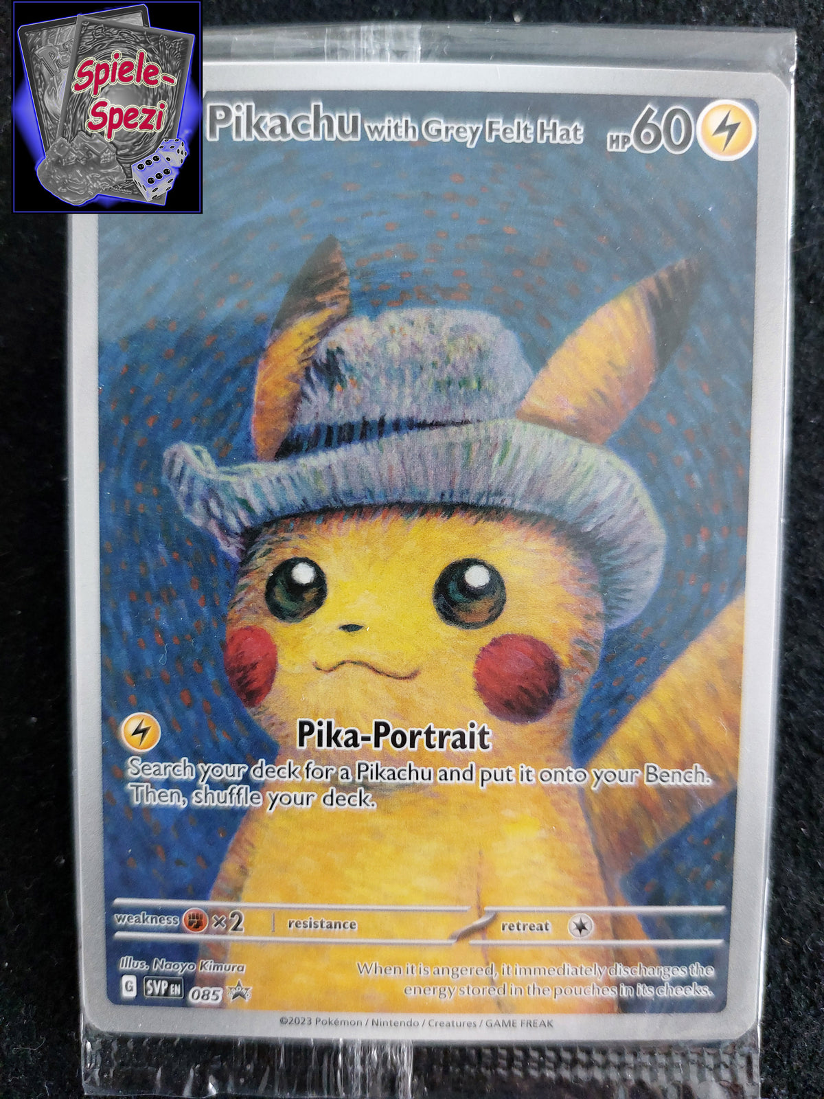 SVP 085 Pikachu Grey Felt Hat van Gogh Promo Karte OVP sealed